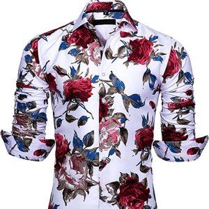 MEN'S Button-Down Shirt, Cotton Stretch Solid Dress Shirts